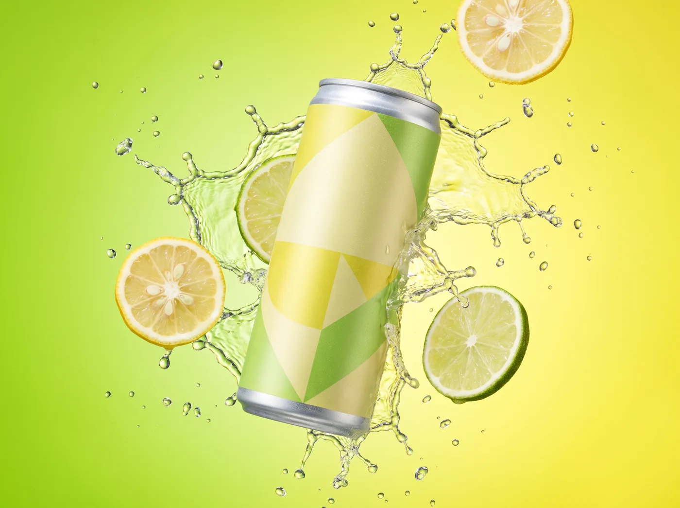 Sparkling drink can with citrus splash